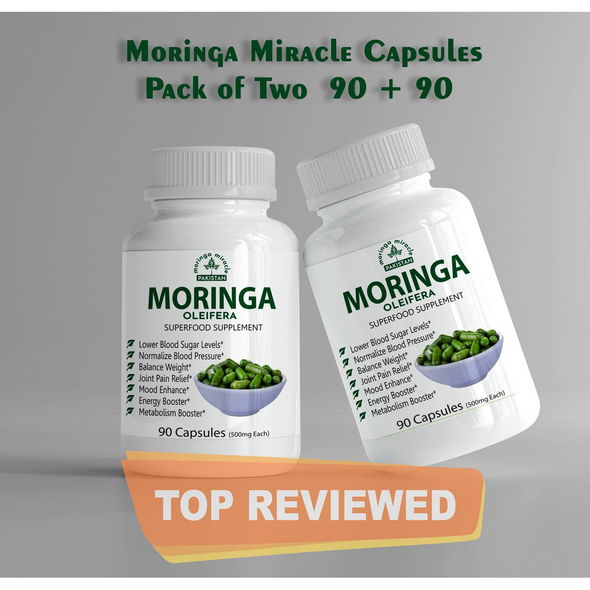 Pack of 2 Bottles -Moringa Oleifera Caps 180 Organic Moringa Pills Capsules , Weight Loose