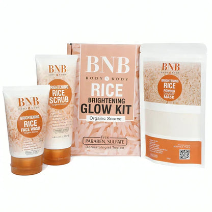 BNB 3 IN 1 BRIGHTENING GLOW KIT RICE SCRUB FACE WASH + MASK