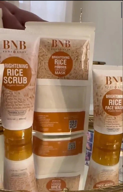 BNB 3 IN 1 BRIGHTENING GLOW KIT RICE SCRUB FACE WASH + MASK