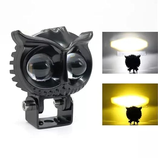 OWL Shape Fog Yellow-White & Flash light Low & High Beam Owl Metal Body Spot Light for All Cars And Bikes 20V