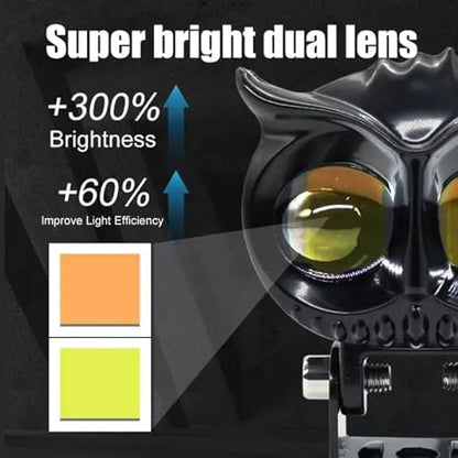 OWL Shape Fog Yellow-White & Flash light Low & High Beam Owl Metal Body Spot Light for All Cars And Bikes 20V