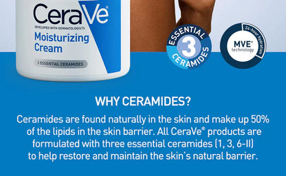 CERAVE MOISTURIZING CREAM 340G| BODY AND FACE MOISTURIZER FOR DRY SKIN | BODY CREAM WITH HYALURONIC ACID AND CERAMIDES | HYDRATING MOISTURIZER | FRAGRANCE FREE NON-COMEDOGENIC