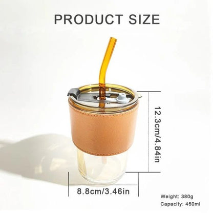 Coffee Cup Glass Mug With Lid And Straw (450ml) (random Color)