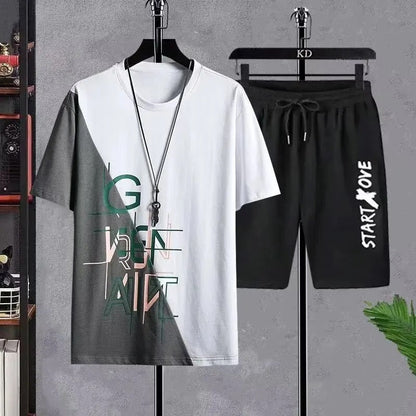 Men Casual Sports Set Trendy Short Sleeve Summer Shorts Fashionable Clothes Polyester Fabric T-shirt Style